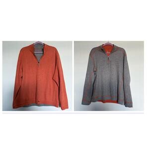 Tommy Bahama Reversible Quarter Zip Sweatshirt Gray Rust L Preppy